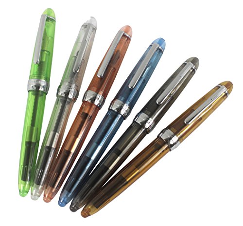 6 Stück Jinhao 992 Kunststoff Füllfederhalter, transparent, Diversity Farbe (blau, grün, grau, braun, orange, weiß) von Hillento