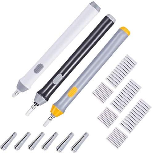 Hillento 3er Set elektrischer Radiergummi, elektrischer Radiergummi, batteriebetriebener Radiergummi, automatischer Radiergummi mit 66 zusätzlichen, austauschbaren Gummis für Kunststifte, Zeichnung von Hillento