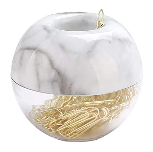 Hillento Goldene Büroklammern in elegantem, magnetischem Marmor mit weißem Cliphalter, 100 Klammern pro Box, 28 mm, Büroklammern für Bürobedarf, Schreibtisch-Organizer von Hillento
