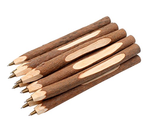 Hillento Handarbeit aus Holz Kugelschreibern, Jahrgang kreativer ursprünglicher ökologischer Holz-Kugelschreiber, Schulmaterial, 10pcs, langer Stil von Hillento