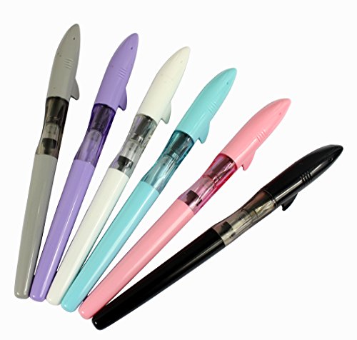 Hillento Jinhao Füllfederhalter Set, Haifisch Serie Kunststoff Mittelfeder Füllfederhalter, Diversity Farbe (schwarz, hellblau, rosa, lila, grau, weiß), 6er Set von Hillento