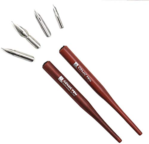 Hillento Manga, Cartoon, Comic Dip-Pen-Set, Zeichnung Malkasten Werkzeug, zwei rote Halter Stiftgriffe, vier Federn von Hillento