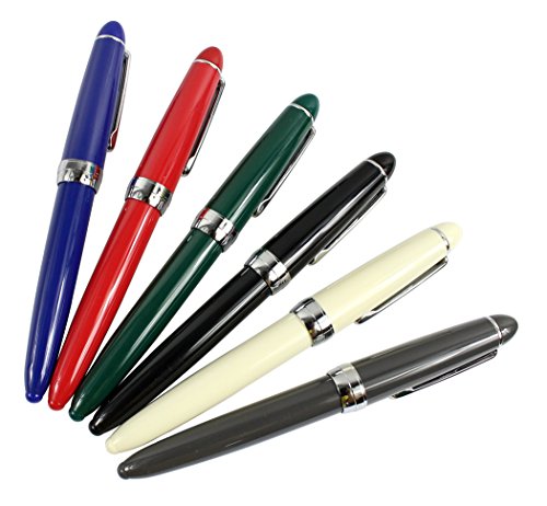 Jinhao 992 Füllfederhalter Set, Schüler 6 Farb Stift Set, Silberclip, Volltonfarben (schwarz, blau, grün, grau, rot, weiß) von Hillento