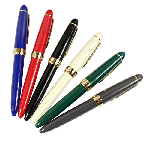 Jinhao 992 Füllfederhalter set, Studenten 6 Farben Kugelschreiber Set, goldener Clip, Uni Farben (schwarz, blau, grün, grau, rot, weiß) von Hillento