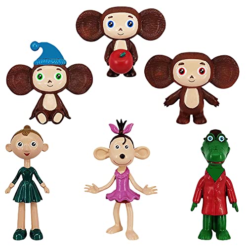 Cheburashka Monkey Figuren, Hilloly 6 Pcs Cheburashka Monkey Dekorationen Monkey Geeignet Desktop-Dekoration Cake Topper für Torten,Tischplatten von Hilloly