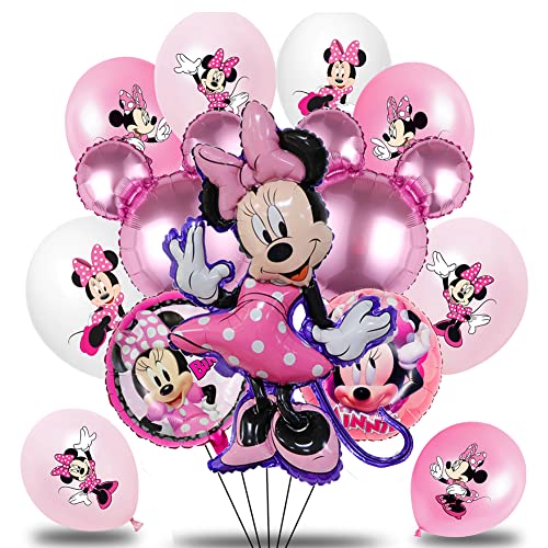 Hilloly 23 pcs Minnie Luftballons Geburtstags Dekorationen Balloon Minnie Party Dekoration Latex-Ballons Minnie Folienballon für Kindergeburtstag Dekoration von Hilloly
