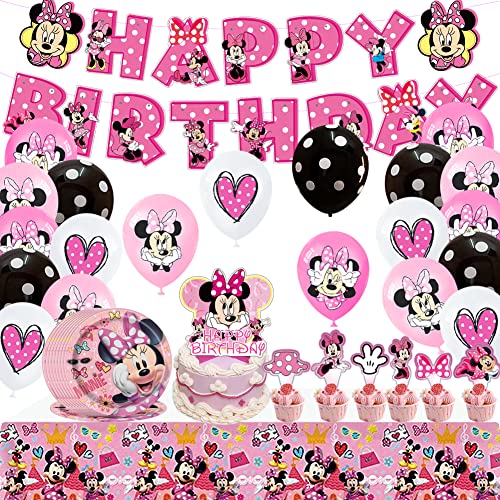 Hilloly Minnie Luftballons, 24PCS Minnie Birthday Party Supplies Dekorationen, Minnie Mouse Themed Geburtstag, für Minnie Themenparty Minnie Partydekorationen Birthday Party Set für Kinder von Hilloly