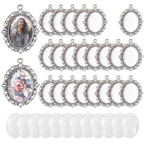 Hilltian 100 Stück Lünetten-Anhänger-Rohlinge, 50 ovale Anhänger-Tabletts, Foto-Charms mit 50 Klarglas-Cabochons für Schmuckherstellung, DIY Blanko-Lünetten-Tabletts zum Basteln, 25 x 18 mm Hilltian 100 Stück Lünetten-Anhänger-Rohlinge, 50 ovale Anhänger-Tabletts, Foto-Charms mit 50 Klarglas-Cabochons für Schmuckherstellung, DIY Blanko-Lünetten-Tabletts zum Basteln, 25 x 18 mm von Hilltian