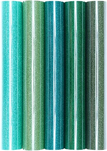 5er Set Glitter/Glitzer 20x30 cm Transferfolie/Textilfolie zum Aufbügeln auf Textilien - perfekt zum Plottern geeignet, Glitter 2:5er Set Green Love von Hilltop