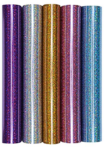Hilltop 5er Set Glitter/Glitzer 20x30 cm Transferfolie/Textilfolie zum Aufbügeln auf Textilien - perfekt zum Plottern geeignet, Glitter 2:5er Set Rainbow Multicolor von Hilltop