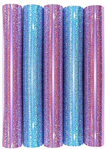 5er Set Glitter/Glitzer 20x30 cm Transferfolie/Textilfolie zum Aufbügeln auf Textilien - perfekt zum Plottern geeignet, Glitter 2:5er Set Rainbow Rosa&Blue von Hilltop