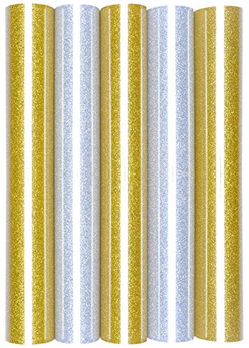 5er Set Glitter/Glitzer 20x30 cm Transferfolie/Textilfolie zum Aufbügeln auf Textilien - perfekt zum Plottern geeignet, Glitter 2:5er Set Silber&Gold von Hilltop
