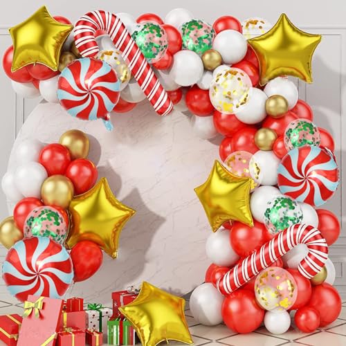 Ballon Girlande Weihnachten Hillylolly 108 Stk. Weihnachtsballons Deko, rot/weiss/gold Weihnachten Ballons Kit, Luftballons Weihnachts, Luftballons Latex, Folienballon für Weihnachtsdekoration von Hillylolly