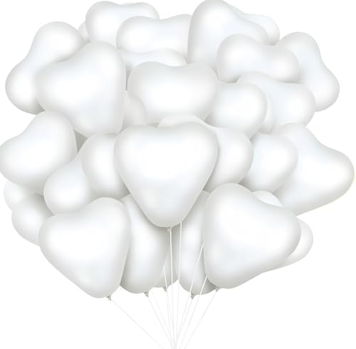 Herzluftballons Naturlatex, Hillylolly Herzluftballons Bunt, Herz Ballon Set, Latex Ballons Herz, Naturlatex, 100 Stück,für Hochzeit/Verlobung/Valentinstag/Geburtstag/Party (Weiß) von Hillylolly