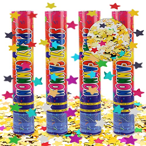 Konfettikanone, Hillylolly 4 X Party Popper Konfetti, Konfettikanone Sterne 28 CM, Party Popper Bunt, Konfetti Kanone Glitzer, Konfettibombe für Hochzeit, Geburtstag, Party, Silvester von Hillylolly