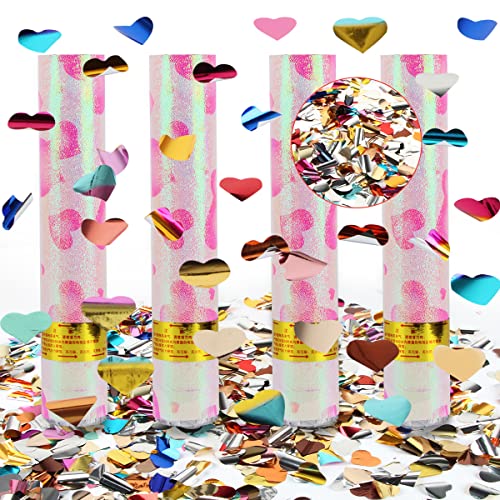 Party Popper Konfetti, Hillylolly 4 x Konfettikanone Hochzeit Herzen, Konfetti Bombe Bunt 28 CM, Konfetti Shooter Hochzeit, Konfetti Kanone Glitzer, Effekthöhe 6-8m, für Geburtstag, Party (Farbe) von Hillylolly