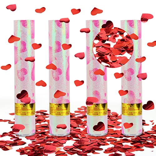 Party Popper Konfetti Herz, Hillylolly 4 x Konfetti Popper Glitzer, Konfettikanone Hochzeit 28 CM, Konfetti Bombe, Effekthöhe 6-8m, Konfetti Shooter Rot, für Hochzeit, Geburtstag, Party (Rot) von Hillylolly