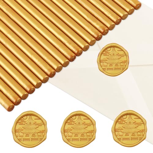 Siegellack Sticks, Hillylolly Siegelwachs Sticks 7mm, 20 stücke Siegelwachs Stangen, Siegelwachs für Heißklebepistole, Wax Seal Sticks für Hochzeit Einladungen, Karten Umschläge(Gold) von Hillylolly