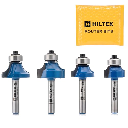 HILTEX 10109H Top Bearing Roundover Router Bit Set, 4 Stück, 1/4 Zoll Schaft, CNC Holzbearbeitungswerkzeug, 1/20.3 cm 3/40.6 cm 1/10.2 cm 5/40.6 cm Schneidradius für runde Kanten, Schrankkanten von Hiltex