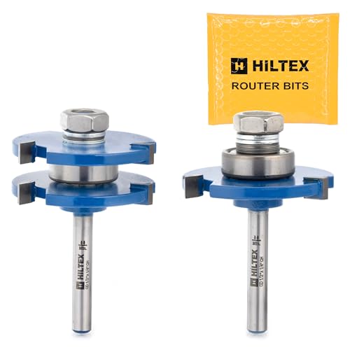 HILTEX 10110H Nut- und Federfräser-Bit-Set, 2 Stück, 1/4-Zoll-Schaft, verstellbare 3 Zähne T-Form Holzfräser Holzbearbeitungswerkzeug, 1/2-Zoll-Schnitttiefe 1/4-Zoll-Zungenhöhe von Hiltex