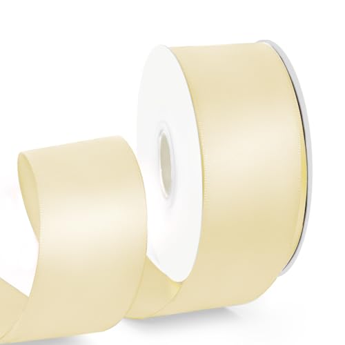 HimBen Doppelseitiges elfenbeinfarbenes Band, 22,7 m, 3,8 cm, Polyester, elfenbeinfarben, für Geschenkverpackungen, Blumensträuße, Hochzeiten, Partys, Einladungen, Dekorationen, Bastelarbeiten und von HimBen