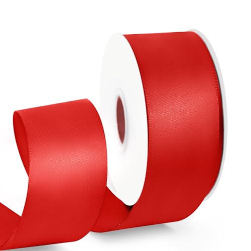 HimBen Doppelseitiges rotes Band, 22,7 m, 3,8 cm, Polyester, rotes Fleckenband für Geschenkverpackungen, Blumensträuße, Hochzeiten, Partys, Einladungen, Dekorationen, Bastelarbeiten und mehr von HimBen