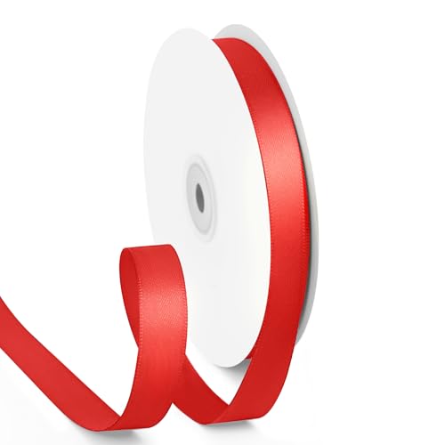 HimBen Doppelseitiges rotes Band, 45,7 m, 1,6 cm, rotes Fleckenband für Geschenkverpackungen, Blumensträuße, Hochzeiten, Partys, Einladungen, Dekorationen, Bastelarbeiten und mehr von HimBen