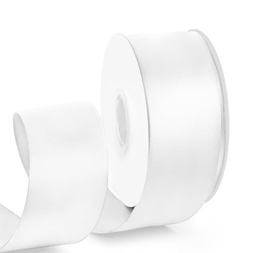 HimBen Doppelseitiges weißes Band, 22,7 m, 3,8 cm, Polyester, weißes Fleckenband für Geschenkverpackungen, Blumensträuße, Hochzeiten, Partys, Einladungen, Dekorationen, Bastelarbeiten und mehr von HimBen