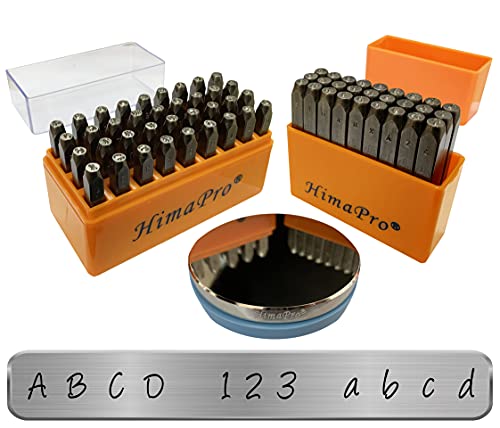 HimaPro 63-teiliges Zahlen- und Buchstaben-Metallstempel-Set (A-Z, A-Z und A-Z und 0-9) Prägestempel zum Prägen mit 7,6 cm langem Bankblock aus Stahl von HimaPro