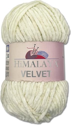 Himalaya 100 g Velvet Dolphin Wolle 40 Farben zur Auswahl Chenille Strickgarn Flauschgarn Glanz Accessoire Kleidung Decken (90008 Vanille) von Himalaya Velvet