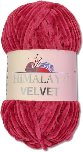 Himalaya 100 g Velvet Dolphin Wolle 40 Farben zur Auswahl Chenille Strickgarn Flauschgarn Glanz Accessoire Kleidung Decken (90010 Fuchsia) von Himalaya Velvet