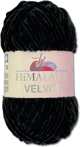Himalaya 100 g Velvet Dolphin Wolle 40 Farben zur Auswahl Chenille Strickgarn Flauschgarn Glanz Accessoire Kleidung Decken (90011 Schwarz) von Himalaya Velvet