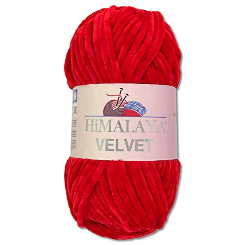 Wohnkult Himalaya 100 g Velvet Dolphin Wolle 40 Farben zur Auswahl Chenille Strickgarn Flauschgarn Glanz Accessoire Kleidung Decken (90018 | Rot) von Wohnkult