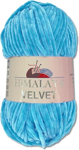 Himalaya 100 g Velvet Dolphin Wolle 40 Farben zur Auswahl Chenille Strickgarn Flauschgarn Glanz Accessoire Kleidung Decken (90027 Hellblau) von Himalaya Velvet