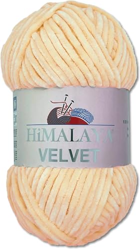 Himalaya 100 g Velvet Dolphin Wolle 40 Farben zur Auswahl Chenille Strickgarn Flauschgarn Glanz Accessoire Kleidung Decken (90033 Apricot) von Himalaya Velvet