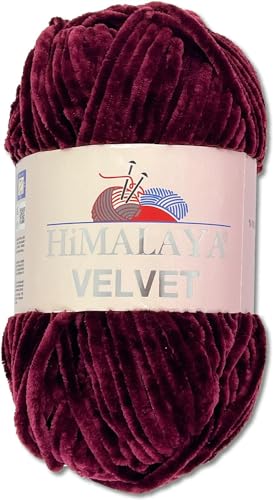 Himalaya 100 g Velvet Dolphin Wolle 40 Farben zur Auswahl Chenille Strickgarn Flauschgarn Glanz Accessoire Kleidung Decken (90039 Aubergine) von Himalaya Velvet