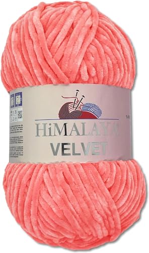 Himalaya 100 g Velvet Dolphin Wolle 40 Farben zur Auswahl Chenille Strickgarn Flauschgarn Glanz Accessoire Kleidung Decken (90046 Lachsrosa) von Himalaya Velvet