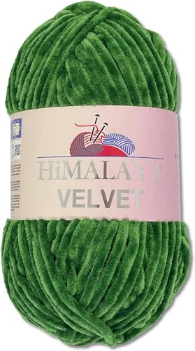 Himalaya 100 g Velvet Dolphin Wolle 40 Farben zur Auswahl Chenille Strickgarn Flauschgarn Glanz Accessoire Kleidung Decken (90060 Grün) von Himalaya Velvet
