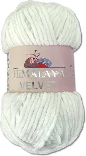 Himalaya 100 g Velvet Dolphin Wolle 40 Farben zur Auswahl Chenille Strickgarn Flauschgarn Glanz Accessoire Kleidung Decken (90063 Weiß) von Himalaya Velvet