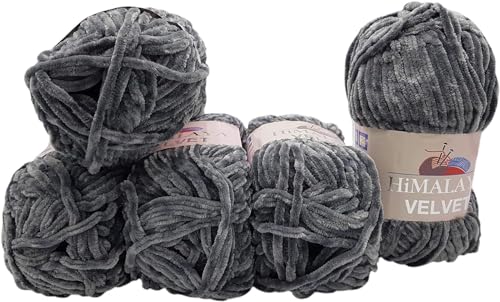 Himalaya Velvet 5 x 100 Gramm Micro-Polyester Strickwolle, Babywolle samtig 500 Gramm Wolle (Grau 90020) von Himalaya Velvet