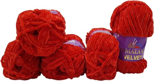 Himalaya Velvet 5 x 100 Gramm Micro-Polyester Strickwolle, Babywolle samtig 500 Gramm Wolle (Rot 90018) von Himalaya Velvet