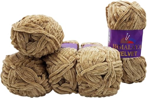 Himalaya Velvet 5 x 100 Gramm Micro-Polyester Strickwolle, Babywolle samtig 500 Gramm Wolle (beige 90017) von Himalaya Velvet