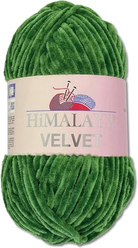 Himalaya Velvet Dolphin Wolle 100 g 40 Farben zur Auswahl Chenille Strickgarn Flauschgarn Glanz Accessoire Kleidung Decken (90060 Grün) von Himalaya Velvet