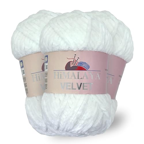 Himalaya Velvet, 3 Stränge/Knäuel, 100% Polyester, zum Stricken, Häkeln, Chenille-Strickgarn, flauschiges Garn, Kleidung, Babydecken, jeder Strang/Knäuel 100 g, 120 m, (90001) von Himalaya velvet