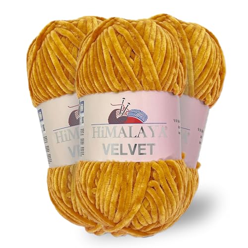 Himalaya Velvet, 3 Stränge/Knäuel, 100% Polyester, zum Stricken, Häkeln, Chenille-Strickgarn, flauschiges Garn, Kleidung, Babydecken, jeder Strang/Knäuel 100 g, 120 m, (90030) von Himalaya velvet