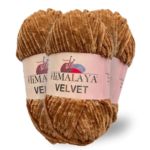 Himalaya Velvet, 3 Stränge/Knäuel, 100% Polyester, zum Stricken, Häkeln, Chenille-Strickgarn, flauschiges Garn, Kleidung, Babydecken, jeder Strang/Knäuel 100 g, 120 m, (90037) von Himalaya velvet