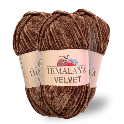 Himalaya Velvet, 3 Stränge/Knäuel, 100% Polyester, zum Stricken, Häkeln, Chenille-Strickgarn, flauschiges Garn, Kleidung, Babydecken, jeder Strang/Knäuel 100 g, 120 m, (90066) von Himalaya velvet