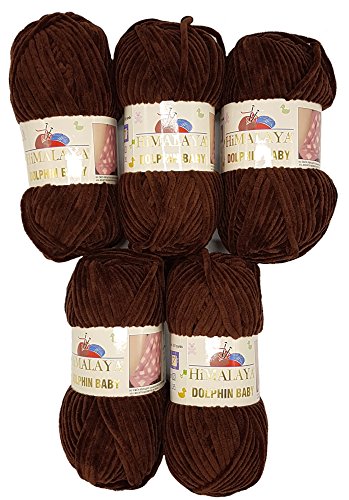 5 x 100 Gramm Himalaya Dolphin Strickwolle, Babywolle , 500 Gramm Wolle Super Bulky (braun 80336) von chenille