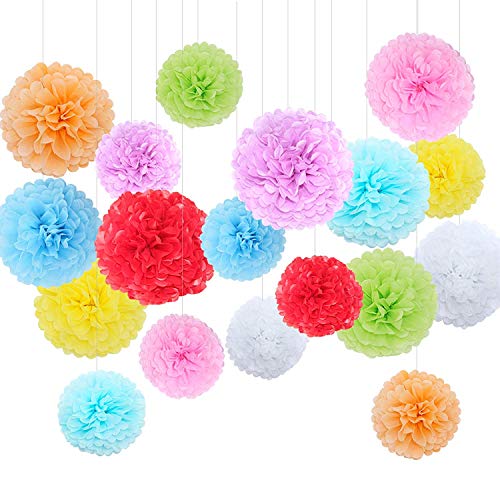 Himeland 18x Seidenpapier Farbig Pompons Set als Geburtstag Kindergeburtstag Hochzeit Gartenparty Dekoration von Himeland