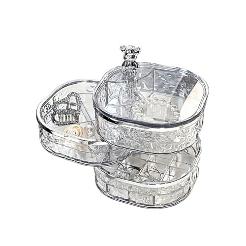 Schmuckkästchen für Mädchen, 3 Ebenen, transparent, drehbar, Schmuckaufbewahrung, kleine Schmuckschatulle, Ohrringhalter mit Deckel für Ohrring-Organizer, verschiedene Fächer für Ringe, Ohrringe Schmuckkästchen für Mädchen, 3 Ebenen, transparent, drehbar, Schmuckaufbewahrung, kleine Schmuckschatulle, Ohrringhalter mit Deckel für Ohrring-Organizer, verschiedene Fächer für Ringe, Ohrringe von Himilucky